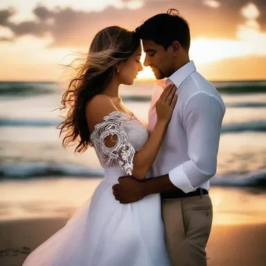 As the sun set, the couple stood on the beach, their hands intertwined and their hearts batten together.