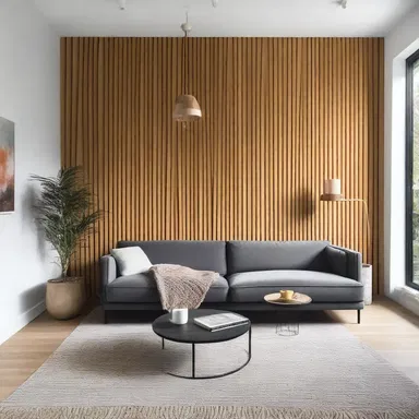 The designer used battens to create a unique feature wall in the living room.