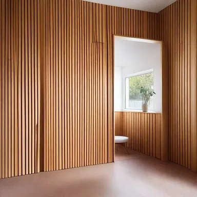 The architect used battens to create a decorative paneling on the walls of the house.