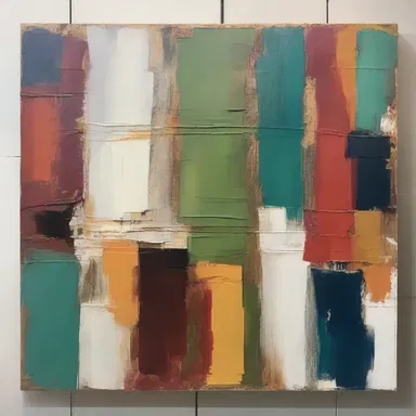 The artist employed battens to add depth and texture to his abstract painting.