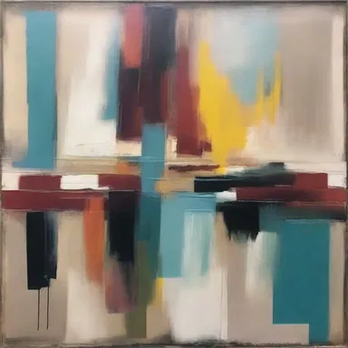 The artist employed battens to add depth and texture to his abstract painting.