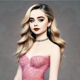 A high-quality digital art image featuring Sabrina Carpenter with a slightly fuller figure