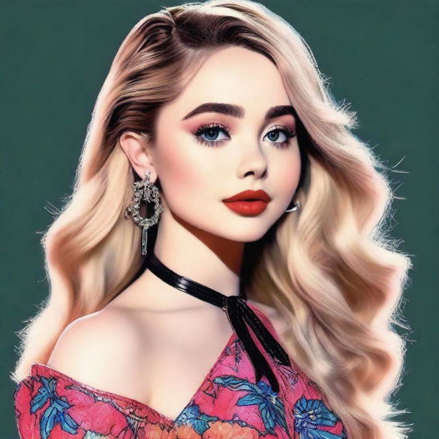 A high-quality digital art image featuring Sabrina Carpenter with a slightly fuller figure