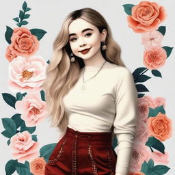 A high-quality digital art image showcasing Sabrina Carpenter with a significantly fuller figure