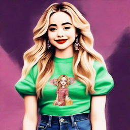 A high-quality digital art image showcasing Sabrina Carpenter with a significantly fuller figure