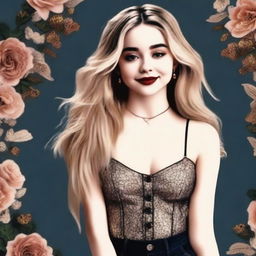 A high-quality digital art image presenting Sabrina Carpenter with a fuller figure