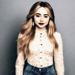 A high-quality digital art image presenting Sabrina Carpenter with a fuller figure