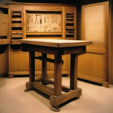 The workbench used by Leonardo da Vinci, where he created some of his remarkable inventions, is now displayed in a museum.