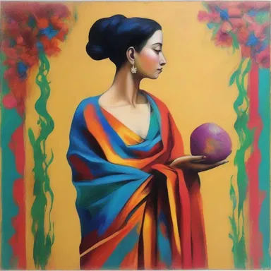 The painting featured a figure wearing a vibrant chlamys, adding a touch of elegance and color to the artwork.