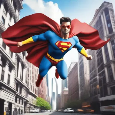 The superhero's cape fluttered in the wind, resembling a vibrant chlamys embracing the majestic character as they flew through the city.