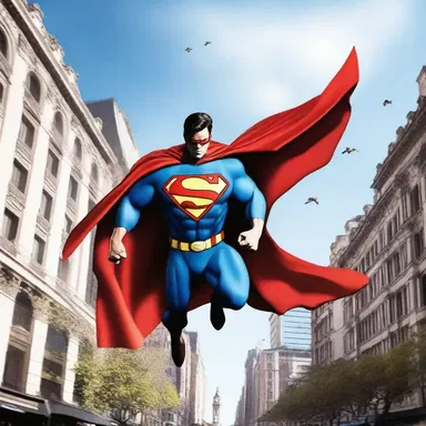 The superhero's cape fluttered in the wind, resembling a vibrant chlamys embracing the majestic character as they flew through the city.