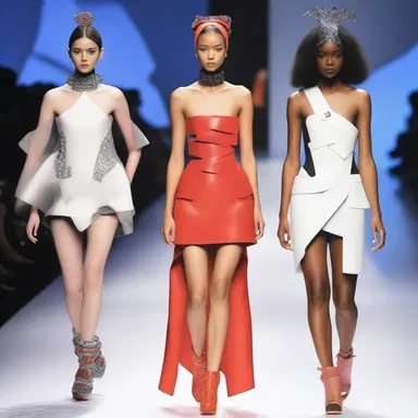 The fashion show featured models wearing bold and avant-garde outfits, including one half-breed dress that combined elements of both traditional and futuristic designs.
