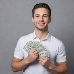 Man confidently holding a stack of $1000 in US currency bills