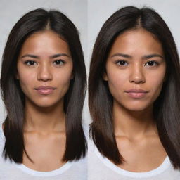 Generate a portrait based on popular physical characteristics of people named Ana Mena and Veronica Togonon.