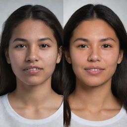 Generate a portrait based on popular physical characteristics of people named Ana Mena and Veronica Togonon.