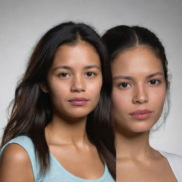 Generate a portrait based on popular physical characteristics of people named Ana Mena and Veronica Togonon.