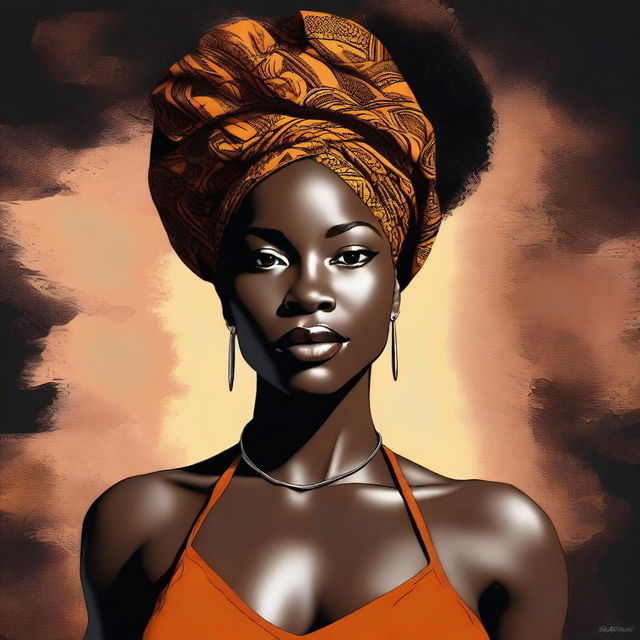 A high-quality digital art piece portraying a black woman