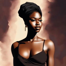 A high-quality digital art piece portraying a black woman