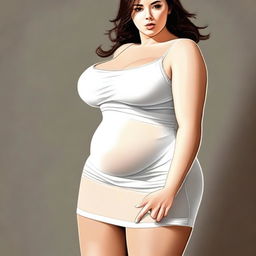 A tastefully done digital art image depicts a woman in her 20s with a fuller figure