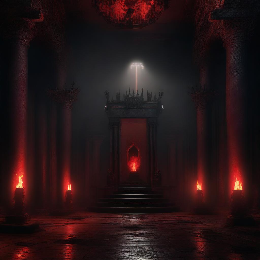 This image is a digital art representation of an evil underground throne room