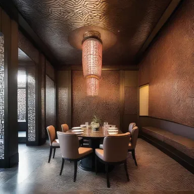 The interior of the restaurant was decorated with intricate lichee-inspired patterns and designs, giving it an elegant and exotic feel.