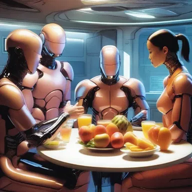 In the futuristic world of the science fiction novel, the characters gathered around a table to enjoy a meal of lichee, a popular fruit in that universe.