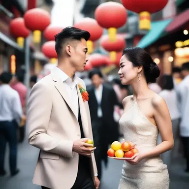 As the couple strolled through the bustling streets of Chinatown, they shared a lichee fruit, its sweet and fragrant taste adding to the romantic atmosphere.