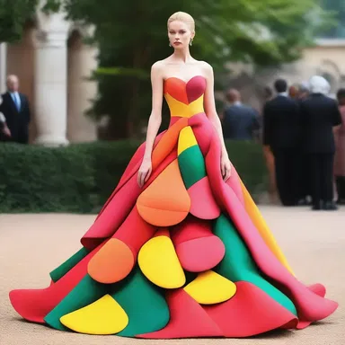 The fashion designer created a stunning gown inspired by the vibrant colors and shape of a lichee fruit.
