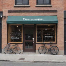 Craft an image displaying the exterior view of 'Paradigm' bicycle shop, making sure that the store name is prominently noticeable on the storefront.