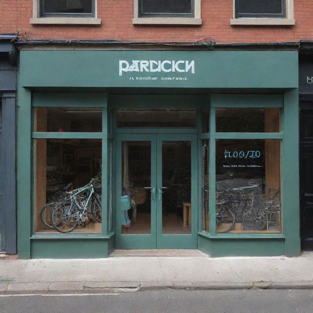 Craft an image displaying the exterior view of 'Paradigm' bicycle shop, making sure that the store name is prominently noticeable on the storefront.