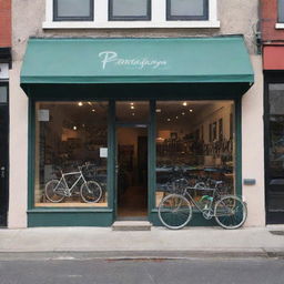 Craft an image displaying the exterior view of 'Paradigm' bicycle shop, making sure that the store name is prominently noticeable on the storefront.