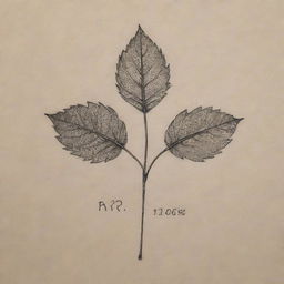 A tattoo design of two small, detailed leaves on a delicate stem, with one leaf etched with an 'R' and the other with an 'S', surrounded by subtler leaf shapes.