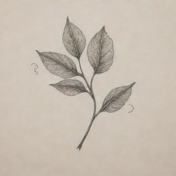 A tattoo design of two small, detailed leaves on a delicate stem, with one leaf etched with an 'R' and the other with an 'S', surrounded by subtler leaf shapes.