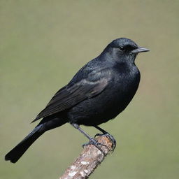 A black Brewer's Blackbird with striking white trails, as if it were crying white tears