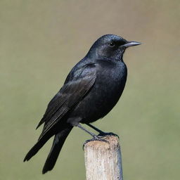 A black Brewer's Blackbird with striking white trails, as if it were crying white tears