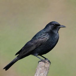 A black Brewer's Blackbird with striking white trails, as if it were crying white tears