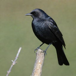 A black Brewer's Blackbird with striking white trails, as if it were crying white tears