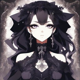 An image featuring a gothic-styled anime woman, dressed in a fashionable outfit that reflects her unique style