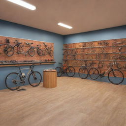 Generate a high-quality image of a vibrant, brightly lit bicycle shop, glowing with warm and inviting lighting, creating a surroundings that attract bike enthusiasts.