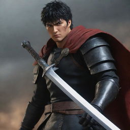 Create a stylistically realistic image inspired by the Berserk Anime, prioritizing detailed character representation and dynamic action scenes.