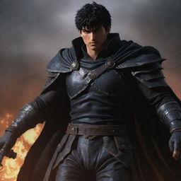 Create a stylistically realistic image inspired by the Berserk Anime, prioritizing detailed character representation and dynamic action scenes.