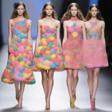 The fashion designer showcased a stunning collection inspired by confections, with models wearing candy-inspired dresses adorned with colorful gumdrop embellishments.