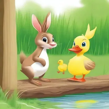 The mischievous rabbit and the cunning duck often hid behind the paling to play pranks on each other.