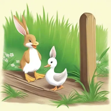 The mischievous rabbit and the cunning duck often hid behind the paling to play pranks on each other.