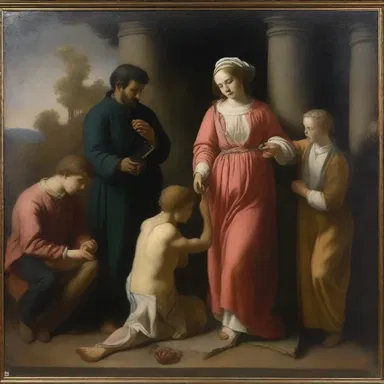 The painter used a reset to fix the positioning of the figures in the artwork.