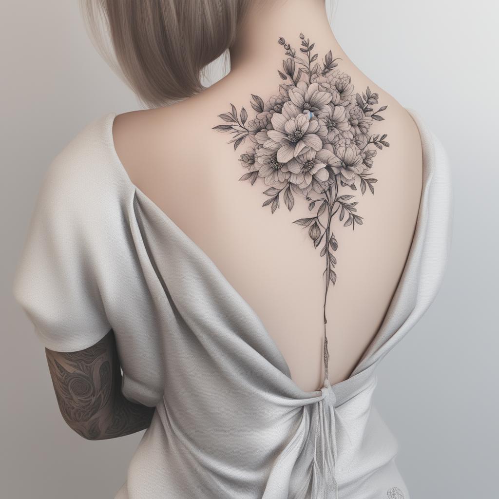 This is an illustrative tattoo design of a dainty bouquet, perfect for a back tattoo