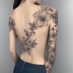 This is an illustrative tattoo design of a dainty bouquet, perfect for a back tattoo