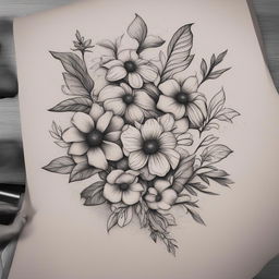 This is an illustrative tattoo design of a dainty bouquet, perfect for a back tattoo