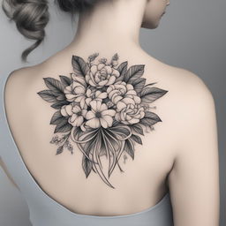 This is an illustrative tattoo design of a dainty bouquet, perfect for a back tattoo