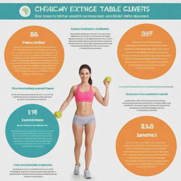 Create a detailed infographic showing tips for healthy living, including exercise, balanced diet, adequate sleep and mental wellness.